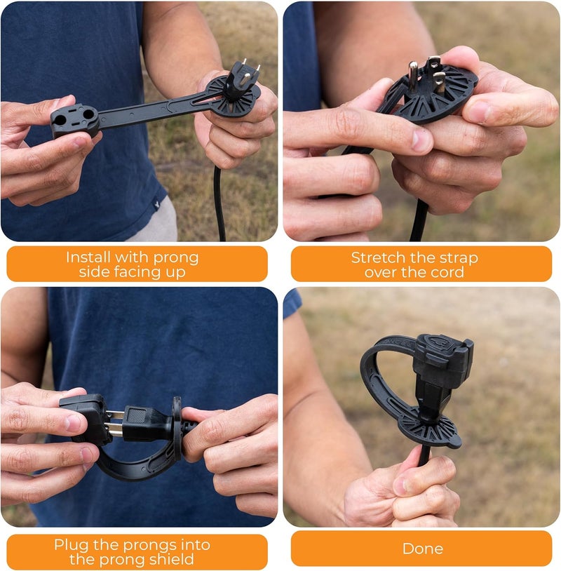 Prong Shield Outdoor Weatherproof Plug Cover - Extension Cord Waterproof Protector Covers for 120v Electric, 3 Prong Male End Weather Proof Exterior Ends Caps for Outside Electrical Plugs (2,Black) - Image 5
